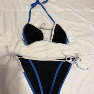Aerie brand black, white, and blue triangle bikini